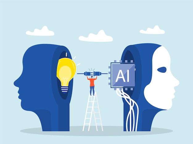 Businessman put key into robbot automation and machine learning to help of artificial intelligence | Premium Vector